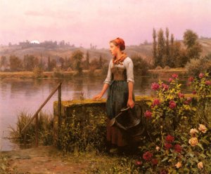 A Woman With A Watering Can By The River