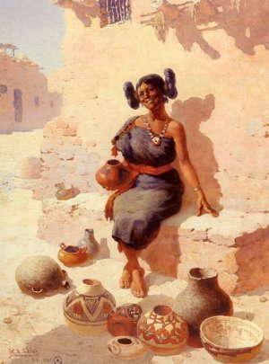 Leigh Oil Paintings - Hopi Pottery Merchant