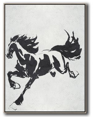 Vertical Minimal Horse Art Painting Black and White #ADMPS0B174