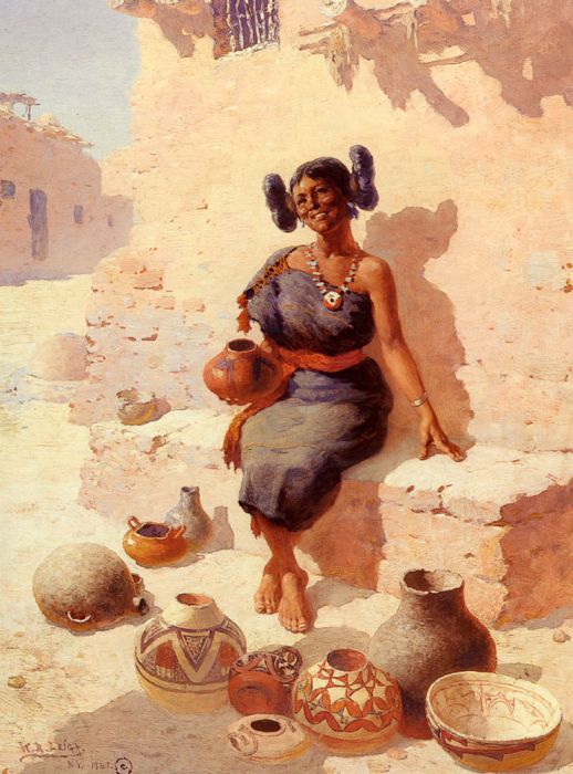 Leigh Oil Paintings - Hopi Pottery Merchant